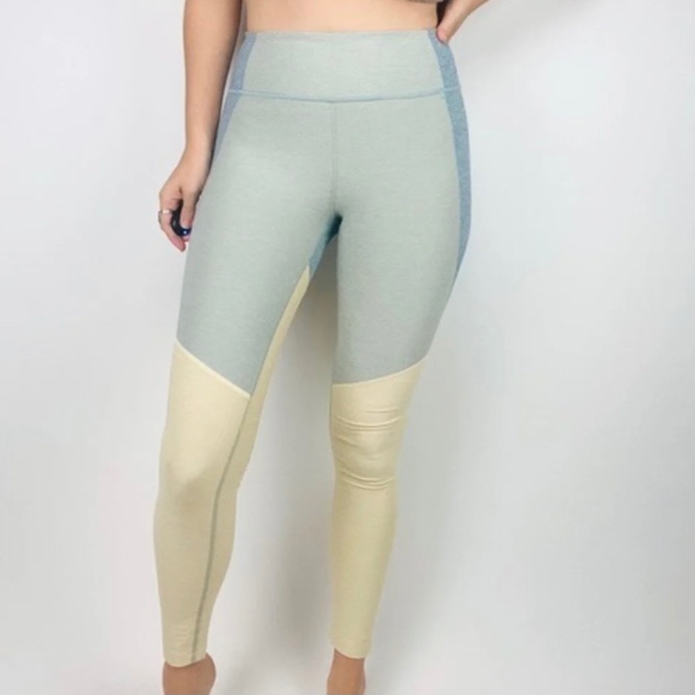 Outdoor Voices Tri-Color Spring Leggings Green Yellow Blue Size Large